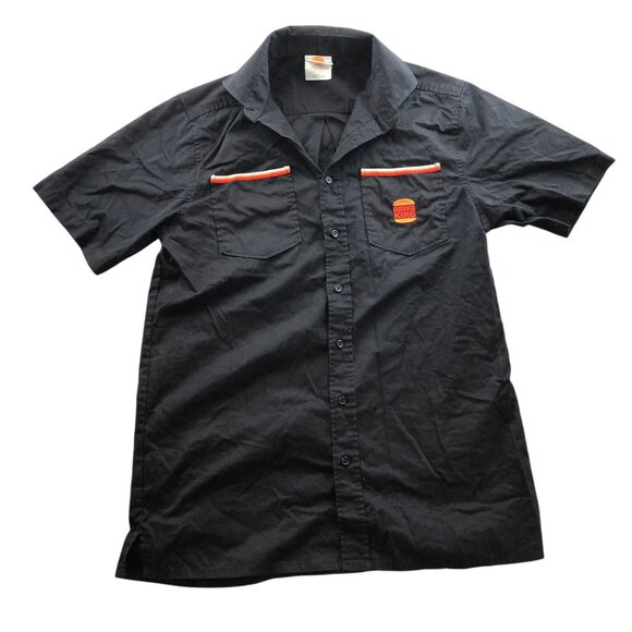 Burger King Men's Uniform Shirt Small Black Short Sleeve Button Up Y2K - Picture 1 of 11